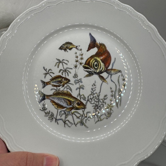 Set of 5 Italian R Porcellana 7.5" salad plates. Fish themed MCM dinnerware EUC - Picture 6 of 10